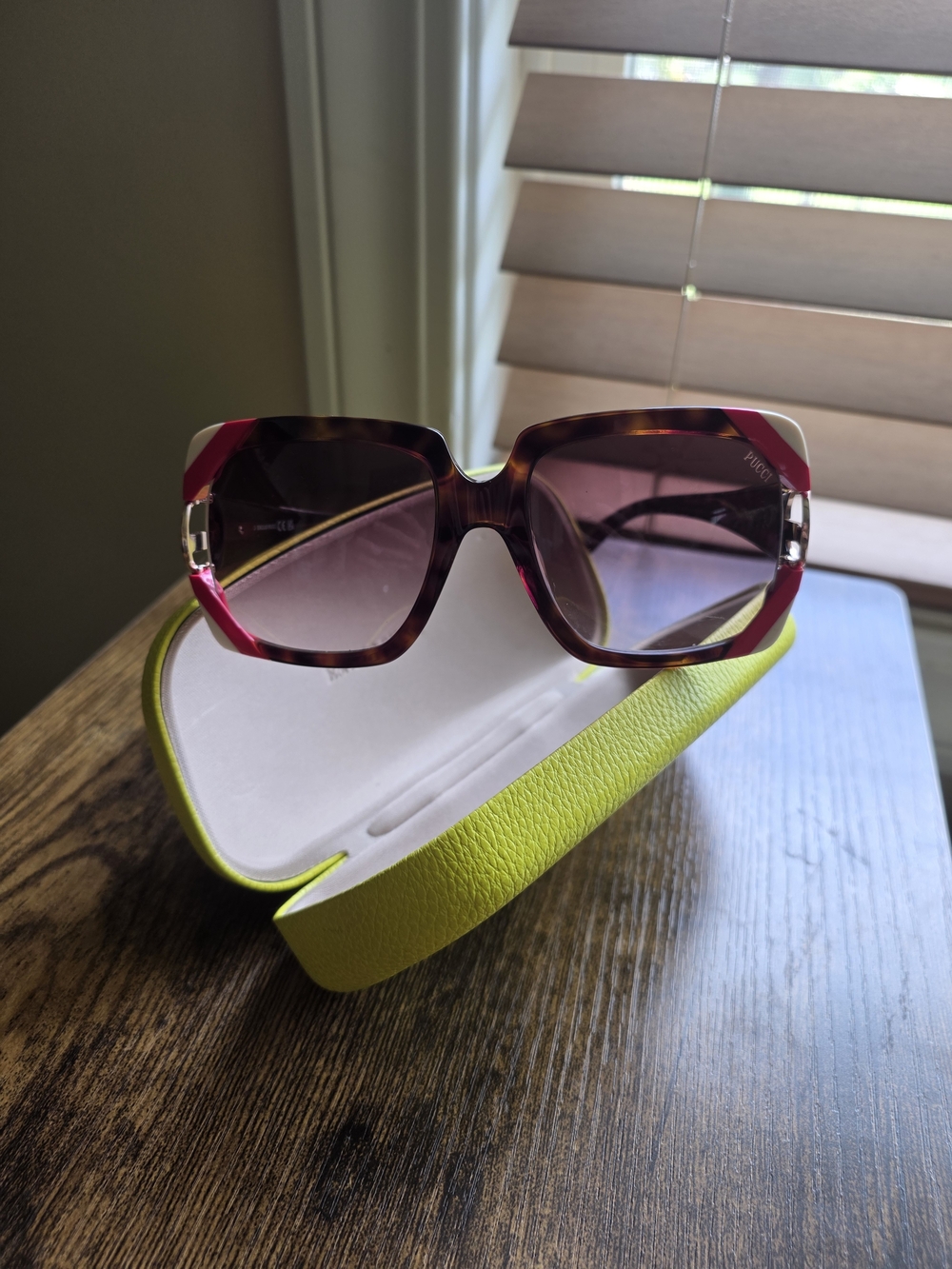 Emilio Pucci Oversized Tortoiseshell Sunglasses with Red Accents